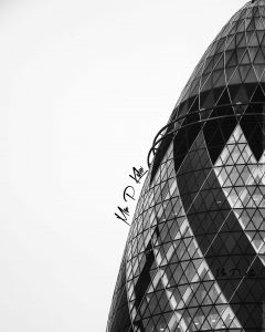 Gherkin Building in City of London Minimalist View in Black and White