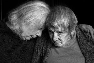 Black and white image of a mother and daughter by Natasha Balogh