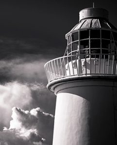Black and white image of Farne Island lighthouse by mrpkalu