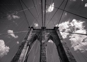 black and white image of brooklyn bridge by mrpkalu