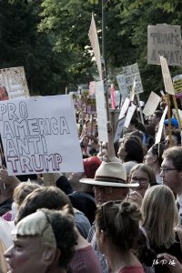 Protests outside Blenheim Palace during the Trump visit
