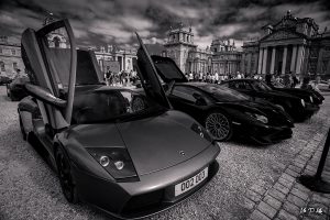 Black and white of Lamborghini Murcielago at Blenheim Palace classic and supercar day 2018