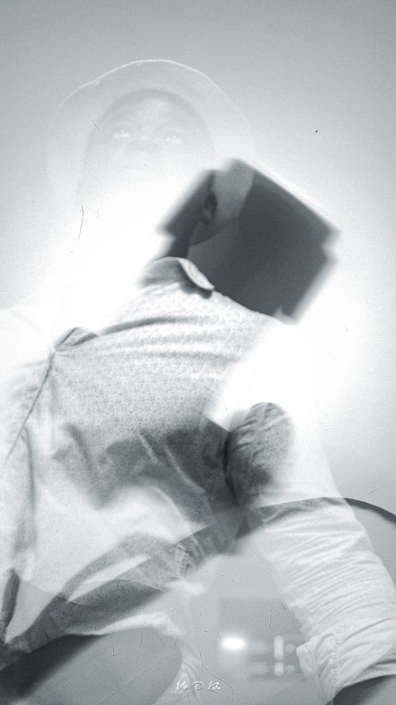 Black and white image of MrPKalu at SFMoma