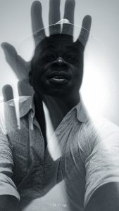 Black and white image of MrPKalu at SFMoma