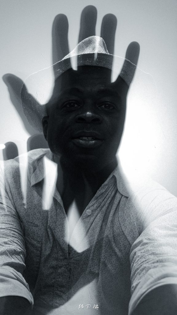 Black and white image of MrPKalu at SFMoma