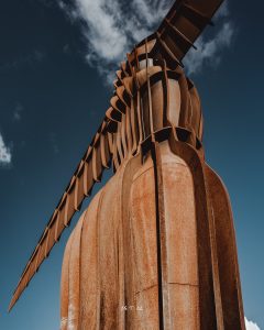 Rear view of the Angel of the North in Gateshead